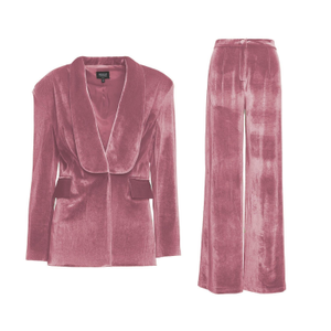 Pink Velvet Suit With Blazer And Straight Trousers (L)