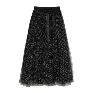 Polka Dots Tulle A-Line Skirt With Waistband (S)