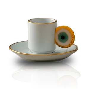 Porcelain Espresso Cup & Saucer With Gold Evil Eye Accent