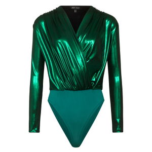 Premium Jersey Metallic Wrap Bodysuit Green (XL)