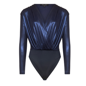 Premium Jersey Metallic Wrap Bodysuit Navy (XL)