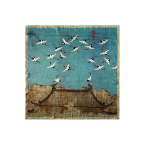Pure Silk Scarf Ink & Colour By Zhao Ji Auspicious Crane Large (L)