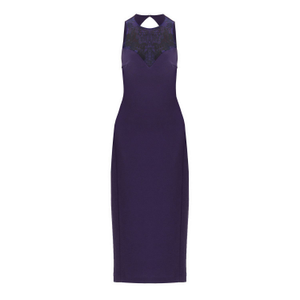 Purple Sleeveless Crew Neck Backless Lace Belted Bodycon Evening Midi Dress Politically Correct (S/M)