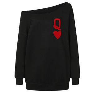 Queen Of Hearts Oversized Sweatshirt In Black & Red (one size)
