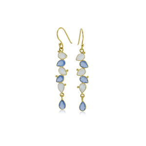 Rainbow Moonstone & Blue Chalcedony Gold Drop Earrings (one size)