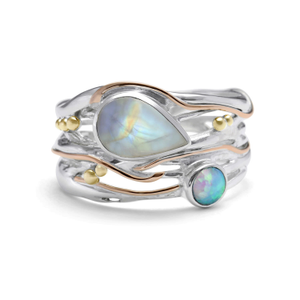 Rainbow Moonstone & Fire Opalite Statement Ring (S (UK))