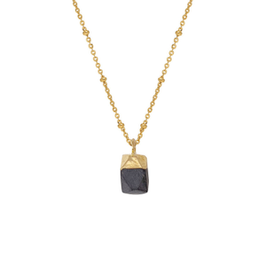Raw Black Onyx Pendant On A Short Satellite Chain