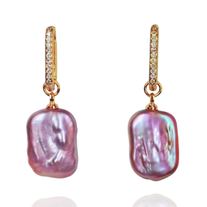 Rectangular Pink Baroque Pearl Earrings