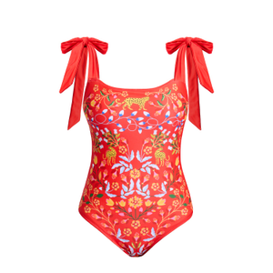 Red Blossom Reversible One-Piece Swimsuit (S)
