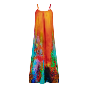 Roar Tiger Animal Print Abstract Spaghetti Strap Maxi Dress - Red & Multicolour (L)