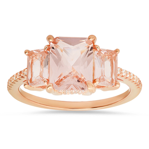 Rose Gold Over Silver 3-Stone Morganite Cz Ring (L 1/2 (UK))
