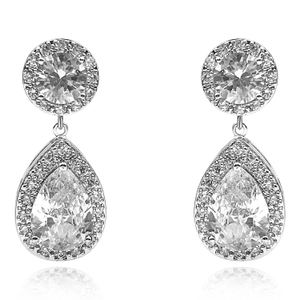 Round With Pear Shape Drop Clip On Earrings Set With Cubic Zirconium