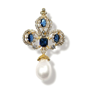 Royal Blue Iris Natural Pearl Brooch & Pendant
