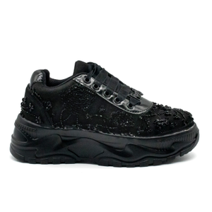 Sarah Luxury Noir Satin Handmade Embellished Trainers (5 UK)