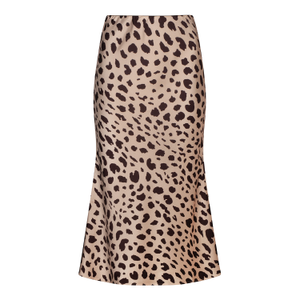 Satin Animal Leopard Print Midi Slip Skirt (M)