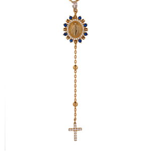 Sapphire & Diamond Virgin Marry & Cross Pendant Gold Chain Necklace - Gold