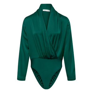 Satin Wrap Front Bodysuit Green (XS)