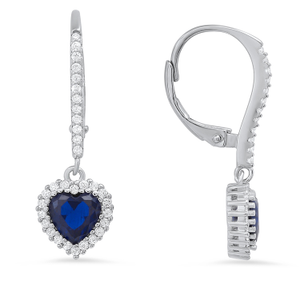 September Sapphire Birthstone Heart-Cut Halo Leverback Earrings In Sterling Silver (M)