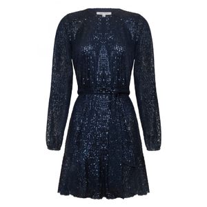 Sequin Skater Dress With Long Sleeve Navy (XS)