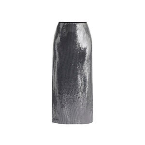 Sequin Midi Skirt With Side Slit In Black (S)