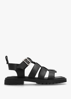 Ifish Black Leather Gladiator Sandals