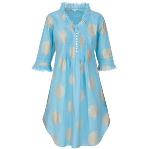 Annabel Cotton Tunic In Baby Blue & Gold (M)