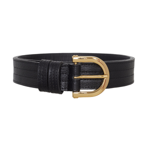 Arch Gold Metal Buckle Leather Belt - True Black (S)