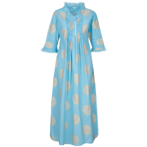 Cotton Annabel Maxi Dress In Baby Blue & Gold (L)