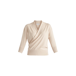 Cropped Sleeve Knit Wrap Top In Beige (M)