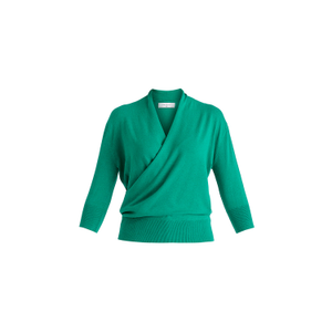Cropped Sleeve Knit Wrap Top In Leaf Green (M)