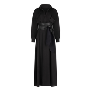 Elegant Maxi Black Shirt Dress With Vegan Leather Belt (one size)