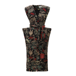 Fashion Midi Dress With Belt And Bold Shoulders Jacquard Black (M)