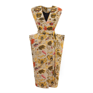Fashion Midi Dress With Belt And Bold Shoulders Jacquard (M)