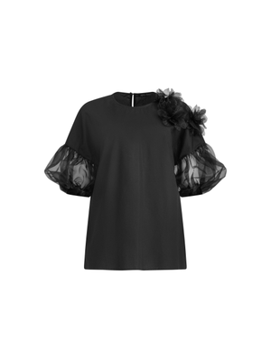 Gabyre - Black Cotton Blouse With Floral (M/L)