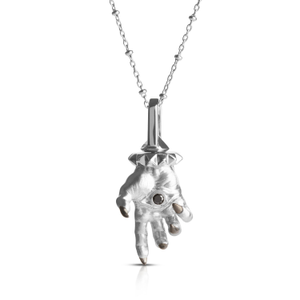 Hand Of The Protector Pendant - April - Black Diamond - Silver