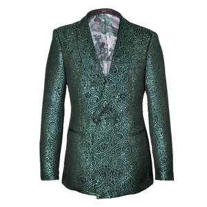 Kensington Double Breasted Shawl Lapel Jacquard Blazer -  Green (XXL)