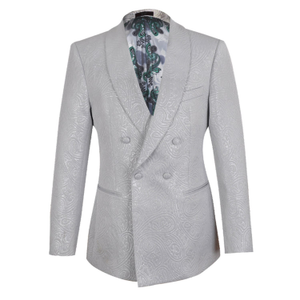 Kensington Double Breasted Shawl Lapel Jacquard Blazer - Platinum (M)