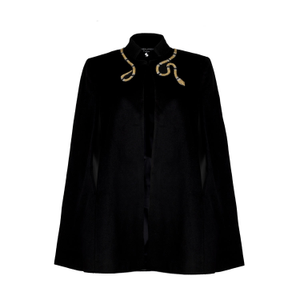 Laines Couture Wool Blend Cape With Embellished Wrap Around Gold Snake - Black (L/XL)