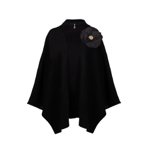 Laines Couture Wool Blend Zip Cape With Embellished Black Corsage - Black (one size)