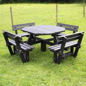 Oct Picnic Table w Backs - 2450 x 2450 - Black