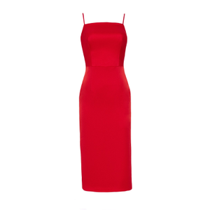 Ora Red Crepe Satin Midi Dress With Straps (XS)