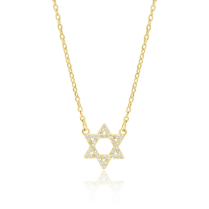 Pave Star Of David Necklace - Gold (16")