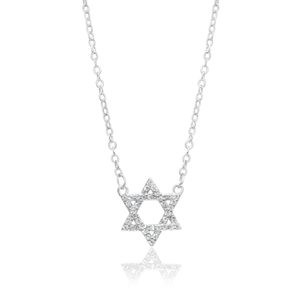 Pave Star Of David Necklace - Silver (16")