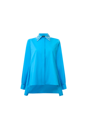 Pearl Collar Turquoise Cotton Shirt (XXXL)