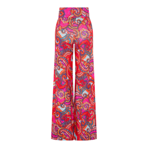 Pink Multi Paisley Wide Stretch Flare Trousers (M)