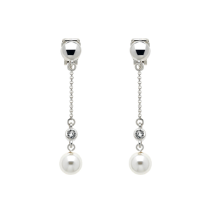 Platinum Chain & Pearl Clip Earrings