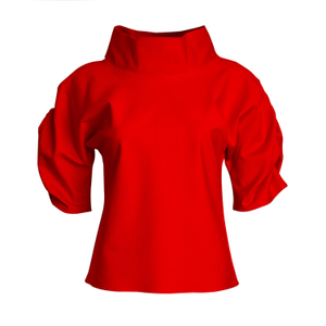 Puff Blouse With Collar In Red (XL)
