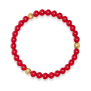 Red Jade Bracelet With Gold Balls (M)