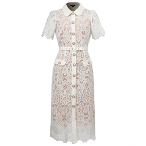 Sheer Full Lace Button Line Dress - White (M)