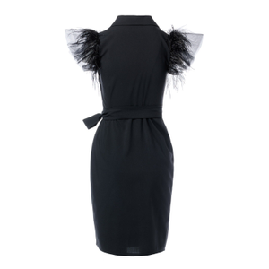 Short Wrap Blazer Dress With Winged Tulle Sleeves (XS)